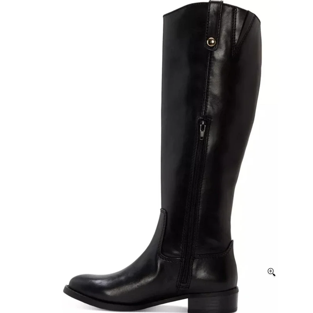 INC Womens Black Genuine Leather Knee High Riding Boots Low Block Heel Sz 5M NWT
